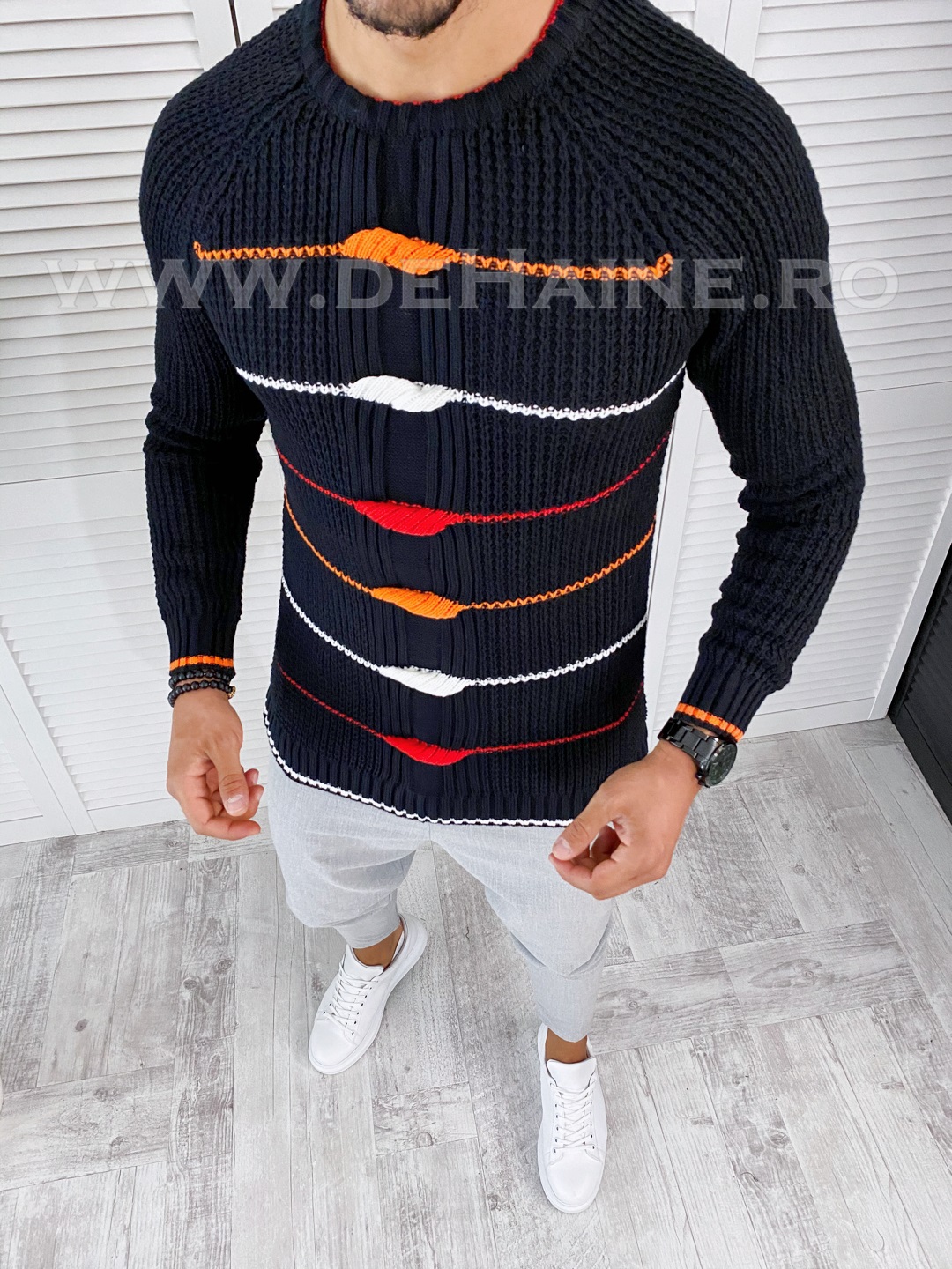 Pulover barbati gros slim fit bleumarin t3587 x12-4
